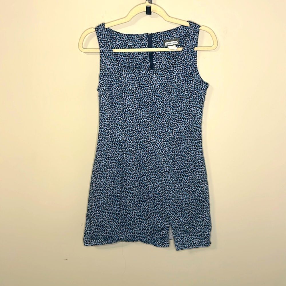 Y2K 90s Aqua Blues 96% Cotton, 4% Spandex  Blue Floral Body Cotton Dress L